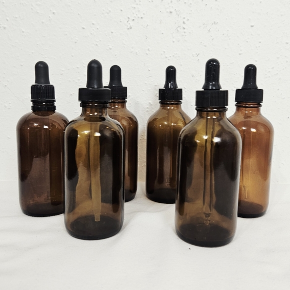 Amber Glass Round Bottles with Dropper Cap - 4 fl. oz. - Set of 6 - Picture 1 of 2